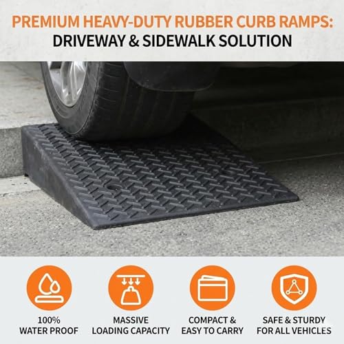Curb Ramp, Heavy Duty Rubber Curb Ramp for Driveway, Non-Slip Threshold Ramp for Garage, Sidewalk, and Shed, High Load Capacity for Low Profile Vehicles(L39×W7×H3.5in) - size: L39×W7×H3.5in