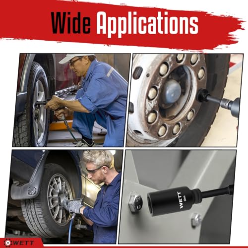 WETT 1/2" Drive Deep Large Impact Socket Set, 9-Piece Spindle Axle Nut Metric 6 Point Sockets Set, CR-V, 29mm-38mm - size: 1-1/8"-1-1/2" (9pc)