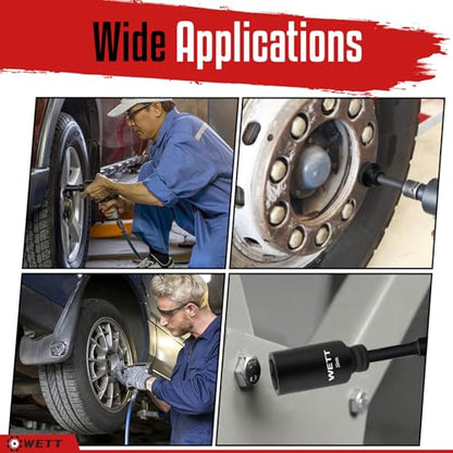 WETT 1/2" Drive Deep Large Impact Socket Set, 9-Piece Spindle Axle Nut Metric 6 Point Sockets Set, CR-V, 29mm-38mm - size: 1-1/8"-1-1/2" (9pc)