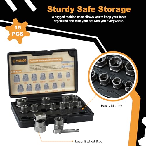 Bolt Extractor Kit, 15 Piece Easy Out Lug Nut Remover Set | Includes 3/8" Adapter • Heavy-Duty CR-MO Steel • Removes Rounded, Rusted, Frozen & Damaged Bolts, Nuts & Screws - color: 15 Pc Bolt Extractor
