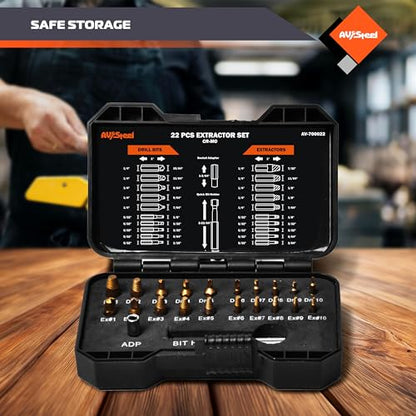AV Steel 22 Pieces Damaged Screw Extractor Set, Easy Out Screw Extractor Kit with Magnetic Extension Bit Holder & Socket Adapter, Screw Remover and Extractor Set for Removing Stripped Broken Bolt