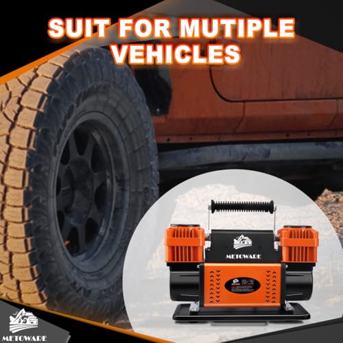 METOWARE Offroad Air Compressor, 12 V Portable Air Pump with 10.6 CFM, Dual Cylinder Tire Inflator for Car Heavy Duty, Max 150PSI for 4 × 4 SUV Vehicle RV ATV Truck