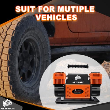 METOWARE Offroad Air Compressor, 12 V Portable Air Pump with 10.6 CFM, Dual Cylinder Tire Inflator for Car Heavy Duty, Max 150PSI for 4 × 4 SUV Vehicle RV ATV Truck