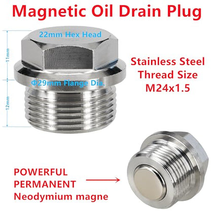 1PC M24x1.5 Stainless Steel Transmission/Front Differential Magnetic Oil Drain Plug Fit for 08-20 Lexus GX460 LX570; Toyota 4Runner FJ Cruiser Land Cruiser Tacoma Tundra, Replace 90341-24014 - size: M24x1.5