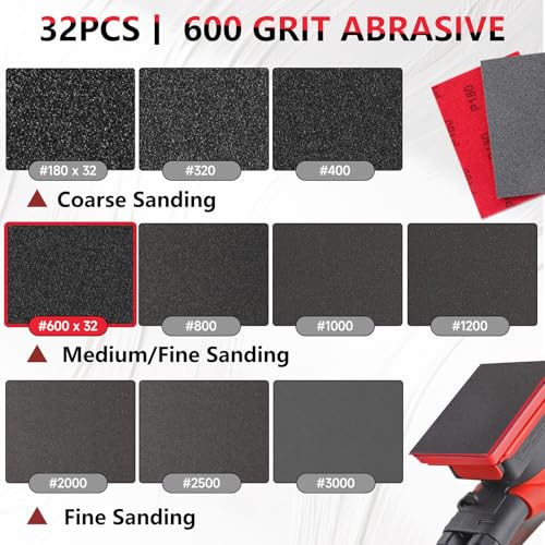 32 PCS 600 Grit Sanding Sponge, Soft and Flexible Sandpaper Block | 3 x 4 Inch, Hook and Loop, Wet and Dry Use, Washable and Reusable, Tear-Resistant Polishing Pads for Metal Auto Paint Wood - style: 32Pcs 600Grit