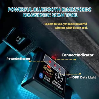 Bluetooth OBD2 Wireless Scanner Diagnostic Tool, Vehicle Code Reader for Car, Scan Tool Reset & Clear Check Car Engine Light, Compatible with iOS & Android & Windows