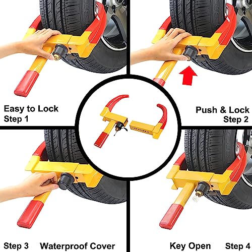 KAYCENTOP Universal Wheel Lock, Security Trailer Wheel Lock, Tire Lock Anti Theft for Trailers Golf Cart SUV Boat ATV Motorcycle Camper, 2 Packs with 6 Alike Keys (Yellow-Red) - color: 2pcs Red/yellow