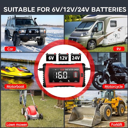Haisito 16-Amp Smart Battery Charger (6V/12V/24V), Fully Automatic Trickle Charger Maintainer & Desulfator for Car Boat RV - Supports Lithium LiFePO4, AGM, Gel, Deep Cycle Lead-Acid Batteries - color: 16A