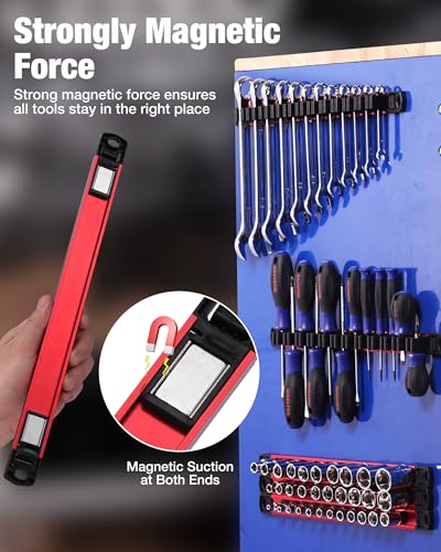 WORKPRO 6-Piece Magnetic Socket and Screwdriver Organizer Set | 3-Piece 1/4", 3/8" & 1/2" Drive Metric & SAE Socket Rails, 3-Piece Screwdriver and Wrench Holders - size: 3pc Socket Rail & 3pc Screwdriver Rail