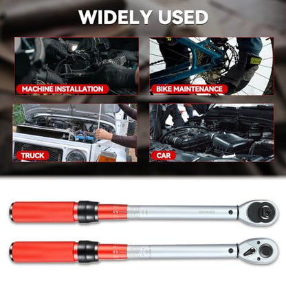 Auto Dynasty 1/2 Inch Dual-Scale Reversible Ratchet Wrench Set 10-160ft.lb/13.6-217.0 n.m with Quick Release and Accurate Torque Control - Perfect for Cars, Bikes, and Machinery Maintenance - size: 1/2 Inch-160ft.lb
