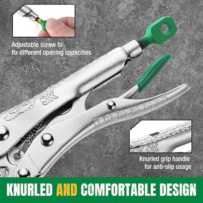 SK 6.5" Long Nose Locking Pliers, Vice Grips, Premium CR-V Steel | Vise Grip Pliers, Nickel-Plated Finish, Ergonomic Anti-slip Handle, Ideal for Welding or Assembly - size: 6.5"