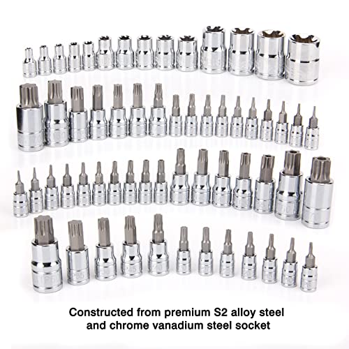 CASOMAN Master Torx Bit Socket and External Torx Socket Set, 60-Piece Set, S2 and Cr-V Steel，E4-E24, T6-T70,TT6-TT70,TP8-TP60
