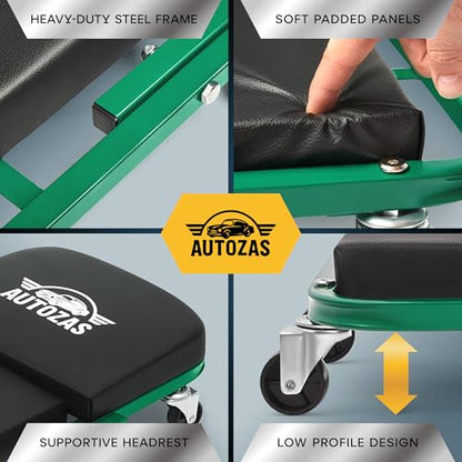 Creepers Automotive Mechanic Creeper Seat & Under Car Roller, 300lb Heavy Duty Foldable Garage Creeper with 360° Swivel Wheels, Magnetic Wristband, Low Profile Green Car Creeper for Mechanics - color: Green