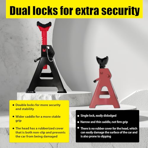 YATOINTO 6 Ton Jack Stands, 15.6"-23.4" Adjustable with Double Pin Locking,Heavy Duty Jack Stands with Extra Rubber Pads,Car Lifts for Home Garage,Lifting Various Vehicles,1 Pair Black - color: Black+Red, size: 6 Ton Double Pin Locking with Rubber Pads