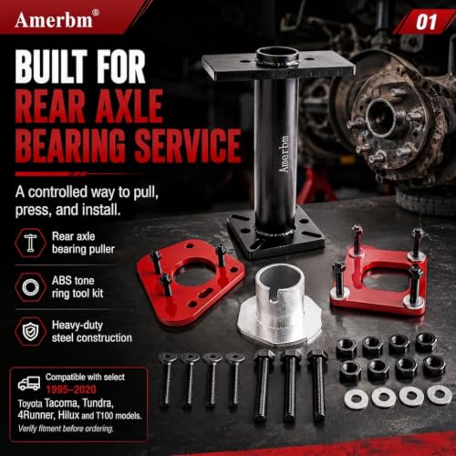 Rear Axle Bearing Puller & Installer with ABS Tone Ring Tool Kit, Heavy Duty Wheel Bearing Removal Press Tool, Compatible with 1995-2020 Toyota Tacoma, Tundra, 4Runner, Hilux, T100 Trucks