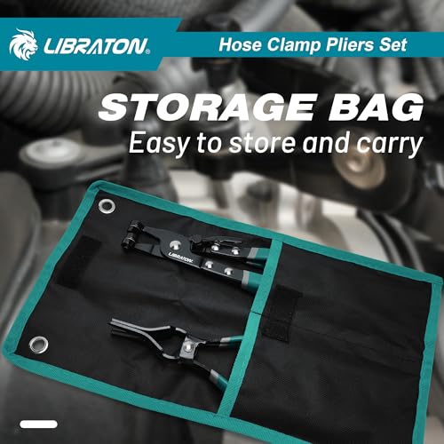 LIBRATON 2PCS Hose Clamp Pliers Set, Hose Clamp Tool, Hose Removal Pliers | for Fuel Oil Water Pipe, Swivel Hose Clamp Tool for Removal and Installation with Storage Pouch - size: hose clamp pliers+hose remover pliers