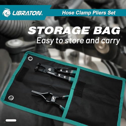 LIBRATON 2PCS Hose Clamp Pliers Set, Hose Clamp Tool, Hose Removal Pliers | for Fuel Oil Water Pipe, Swivel Hose Clamp Tool for Removal and Installation with Storage Pouch - size: hose clamp pliers+hose remover pliers