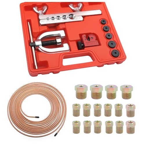 2026 New Double & Single Brake Line Flaring Tool Kit,Professional 3/16 Brake Line Kit with Tube Cutter and 5 Adapters(3/16",1/4",5/16",3/8",1/2"),Durable Brakes Lines Repair Kits