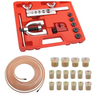 2026 New Double & Single Brake Line Flaring Tool Kit,Professional 3/16 Brake Line Kit with Tube Cutter and 5 Adapters(3/16",1/4",5/16",3/8",1/2"),Durable Brakes Lines Repair Kits