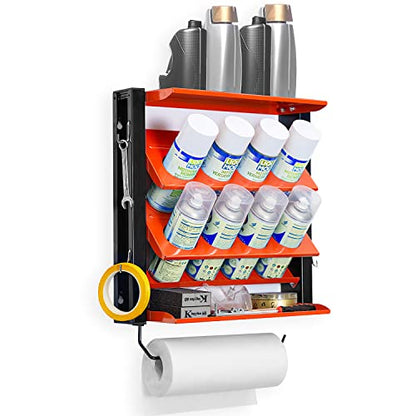 Spray Can Holder Rack With Paper Towel Holder, Steel Wall Mounted Spray Bottle Holder, Garage Wall Mount Shelf, Utility Storage Rack, Tool Storage Rack, Holds 100 lbs | Garage Wall Mount Can Holder with Paper Towel Holder, Utility Storage Rack, Tool Stora