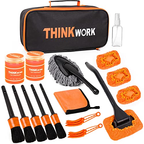 THINKWORK Windshield Cleaner Tool, Car Detailing Kit Interior, Car Cleaning Kit Interior and Exterior Detail Brush, Auto Supplies & Accessories for Men Women - color: Orange(17pcs)