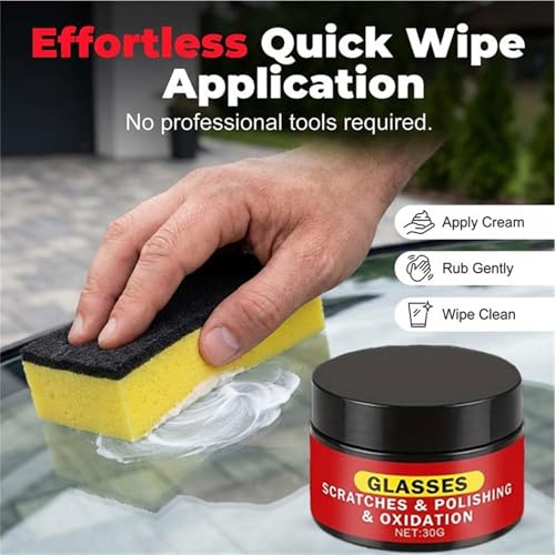 Glass Scratch Remover 50g Instant Removal Detailing Cleaner | Car Windshield Scratch Repair Wax for Auto Truck Sedan RV Home Glass Mirror Stain Oxidation Water Spot
