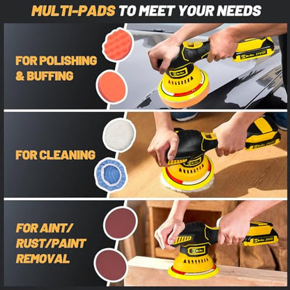 Cordless Car Buffer Polisher kit with 21V 2 X 2.0Ah Rechargeable Batteries,6 Inch Car buffer Waxer Kit, 6 Variable Speed 5500RPM Car Buffer Polisher for Car Detailing/Polishing/Waxing
