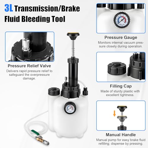 Transmission Fluid Transfer Pump Kit, 3L Manual Refill System with Pressure Gauge - 8pcs ATF Adapters, Premium Professional Automotive Fluid Filler & Oil Change Tool for Transmission Service