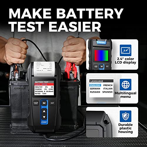 Car Battery Tester 12V 24V 100-2000CCA Lead-Acid Battery, TOPDON BT300P Alternator Tester, Load Tester, with Built-in Printer, Spark Free Metal Clamps, 10 Rolls Cash Register Thermal Paper