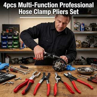 4Pcs Hose Clamp Pliers Set & Electrical Disconnect Pliers Automotive Kit | Professional removal tool kit to easily disconnect automotive coolant radiators, heaters, fuel filters, and relays