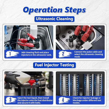 BELEY V308 Fuel Injector Cleaner Tester Machine with Heated Ultrasonic | 4-Cylinder Injector Cleaner Featuring Visual Spray Pattern, Flow Rate & Leak Test for 12V Gasoline Car & Motorcycle Injectors - size: ‎Standard Fuel lnjector