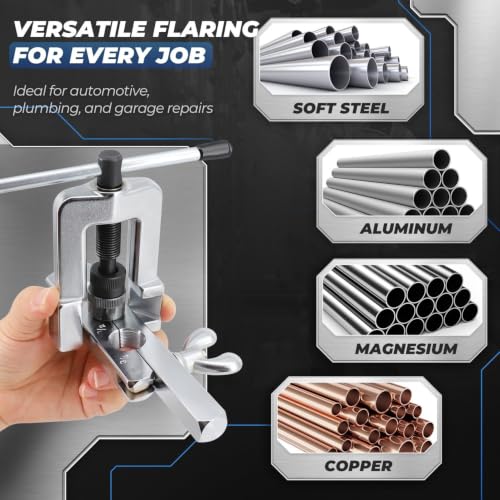 Flexzion Flaring Tool HVAC Kit for Copper Tubing - 45 Degree Single Flare & Swaging Tool Set, 1/8 to 3/4 Inch Pipe Tube Flaring Kit for HVAC, Refrigeration, Automotive & Plumbing with Carrying Case
