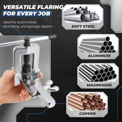 Flexzion Flaring Tool HVAC Kit for Copper Tubing - 45 Degree Single Flare & Swaging Tool Set, 1/8 to 3/4 Inch Pipe Tube Flaring Kit for HVAC, Refrigeration, Automotive & Plumbing with Carrying Case