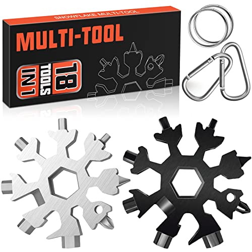 Stocking Stuffers for Adults Men Dad Gifts, Multi Tool 2 Pack 18 in 1 Snowflake Hand Tools Christmas Gifts for Men Dad Husband Outdoors Camping Portable Bottle Opener - color: Silver & Black