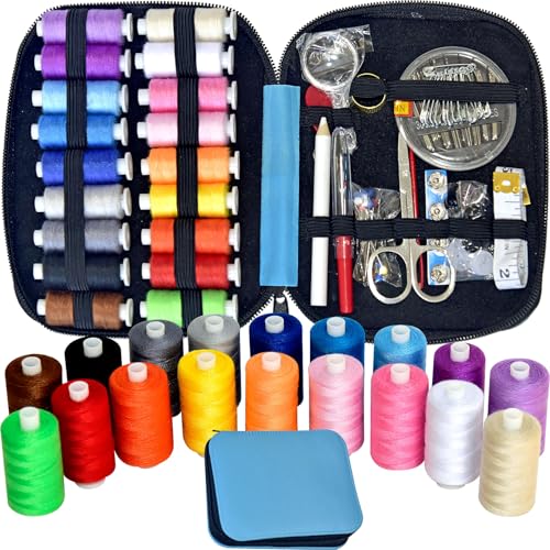 Sewing Kit with Case Portable Sewing Supplies for Home Traveler, Adults, Beginner, Emergency, Contains 18 Sewing Thread, Scissors, Needles, Measure etc,Medium Electric Blue - color: Medium Electric Blue, size: 1 Pack