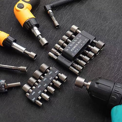 14-Piece Power Nut Driver Bit Set, Metric & SAE Socket Wrench Screw, 1/4" Hex Shank, Impact Tools Kit for Quick-Change Drill