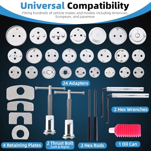 8MILELAKE 35pcs Disc Brake Caliper Tool Kit, Heavy Duty Disc Brake Piston Caliper Compressor Rewind Tool for Brake Pad Replacement, Fits Most American, European, Japanese Autos (Blue) - color: Blue
