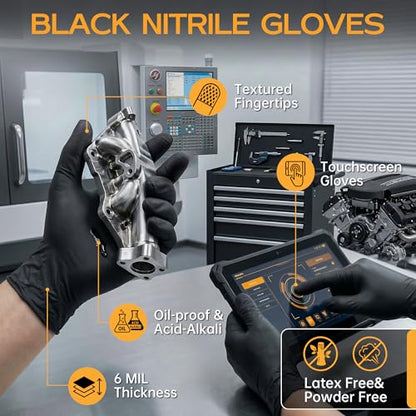 HEAVY DUTY 6 Mil Nitrile Gloves Disposable Latex Free Black Rubber Mechanic Tattoo Cleaning Cooking Gloves 1000PCs - color: Black-100, size: X-Large