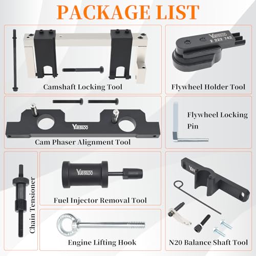 17PCS Camshaft Alignment Timing Tool Kit Compatible with BMW N20 N26 Engine | with Flywheel Holder Tool & Balance Shaft Tool & Fuel Injector Remover Kit, Replaces 212831 119340 212830 219548 - size: 17PC