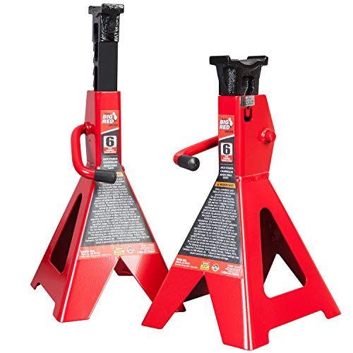 BIG RED T46202 Torin Steel Jack Stands: 6 Ton (12,000 lb) Capacity, Red, 1 Pair - size: 6 Ton, style: Basic Style