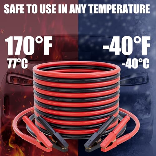 Heavy Duty Jumper Cables for Car Battery, 0 Gauge 30 Feet 1000AMP, Automotive Booster Cables for Jump Starting Dead or Weak Batteries, Suitable for 8L Gas & 6L Diesel, Carrying Bag Included - size: 0 Gauge （30FT）