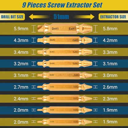 Damaged Screw Extractor Set, Gifts for Men, CLEVEROOL 10 PCS HSS 6542 Screw Extractor Remover Kit for Easy Removal of Stripped, Rusty, Broken Hardware (Gold) - size: 10 Pieces