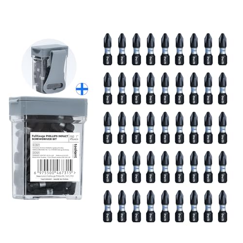 toolant 1 Inch Phillips Bit#2 Magnetic Anti Slip Impact Screwdriver Bits Set,45pcs Insert S2 Steel PH2 Driver Dit Set with CNC Machined Tips for Power Drill - color: 1"*45pcs, size: PH2