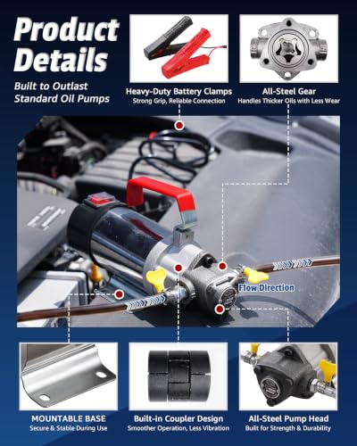 Oil Extractor Pump 12V 100W, Thick Oil Change Pump for Engine Oil, Gear Oil | & Trans Fluid, Upgraded Dipstick Oil Drain Pump, Electric Automotive Fluid Transfer Pump for Car, Truck, Mower, Boat