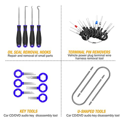 GOOACC 88Pcs Trim Removal Tool, Auto Push Pin Bumper Retainer Clip Set Fastener Terminal Remover Tool Adhesive Cable Clips Pry Kit Car Panel Radio Removal Auto Clip Pliers - color: 88Pcs Clips Removal Kit Blue