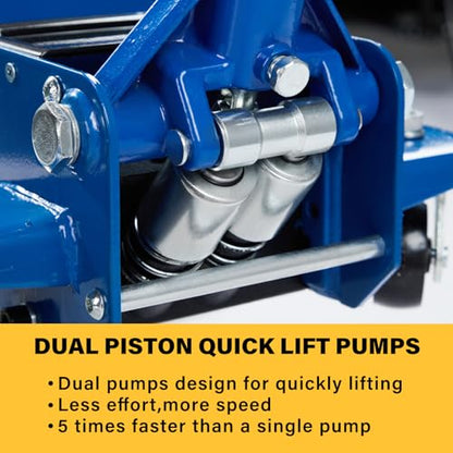 3 Ton Floor Jack Steel Hydraulic Jack with Dual Piston Quick Lift Pump | for Sport Utility Vehicle 6600 lb Capacity Blue