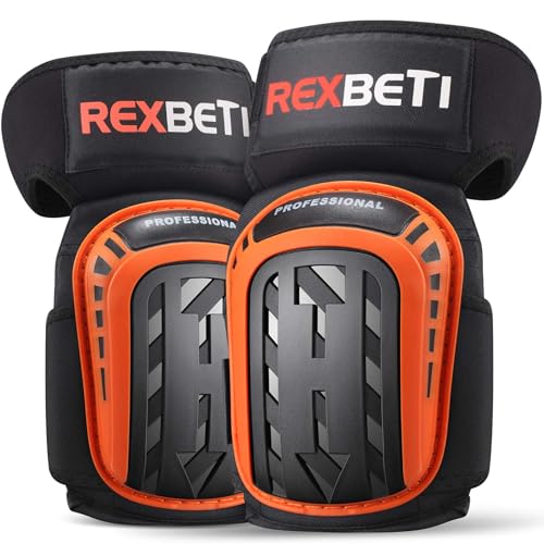 REXBETI Knee Pads for Work, Construction Knee Pads for Men, Heavy Duty Comfortable Anti-slip Foam Gel Knee Pads for Gardening Flooring and Cleaning, Strong Stretchable Straps, Orange - color: Orange, size: Original