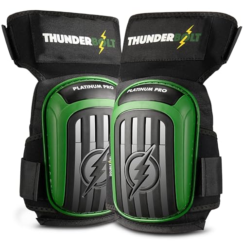 Thunderbolt Knee Pads for Men Construction Knee Pads for Work for Men and Women with Double Gel for Gardening Flooring Roofing Heavy Duty with Extra Thick Foam and Strong Adjustable Non-Slip Straps - color: GREEN (PLATINUM PRO)
