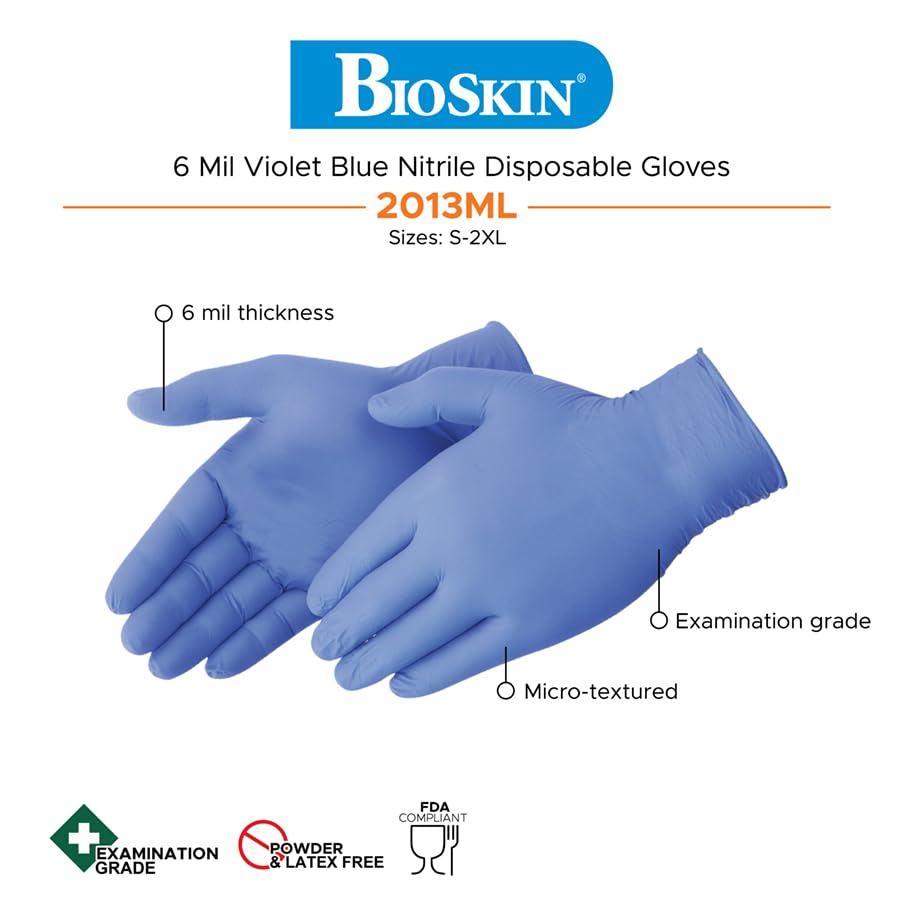 Nitrile Disposable Gloves | Powder-Free, Micro-Textured - size: Large, style: Exam Grade - 6 Mil (Blue)