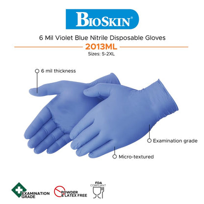 Nitrile Disposable Gloves | Powder-Free, Micro-Textured - size: Large, style: Exam Grade - 6 Mil (Blue)